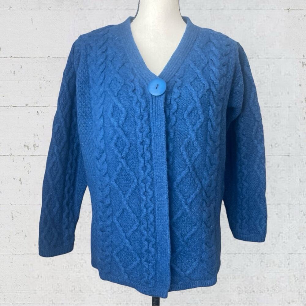 Aran Crafts Ireland Merino Wool Fisherman Cable Knit Sweater Cardigan Size Large